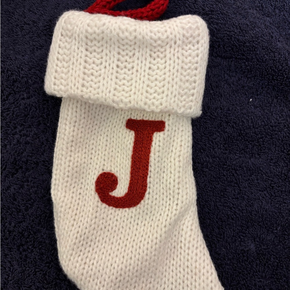 NWOT Letter J Wondershop Monogram Mini Christmas Stocking Initial White Knit